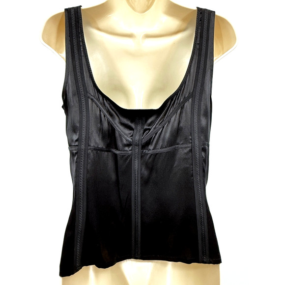 Ann Taylor 100% Silk Corset Cami Women's 6 Babydoll Black Satin Y2K Dark Fairy - Picture 4 of 6